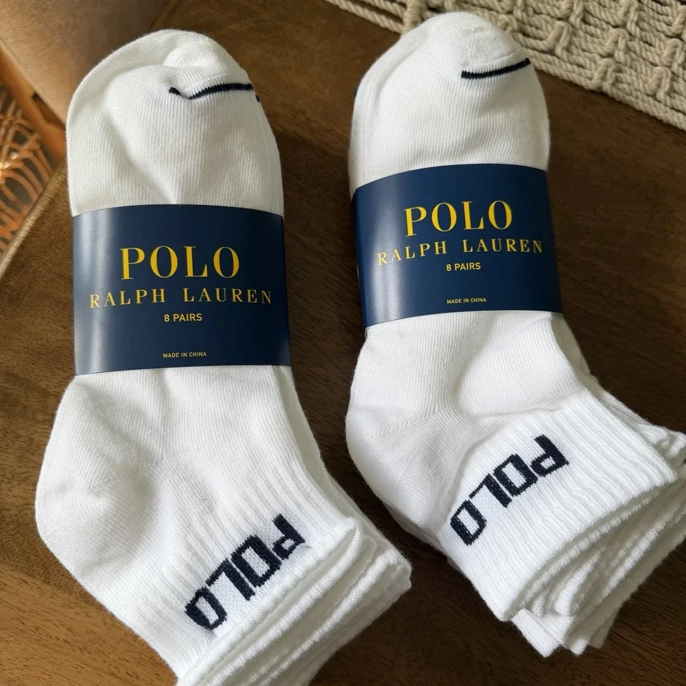Polo Ralph Lauren Men's White Socks Low Cut Ankle Tab (2) 8 Pack 16 Pair Total